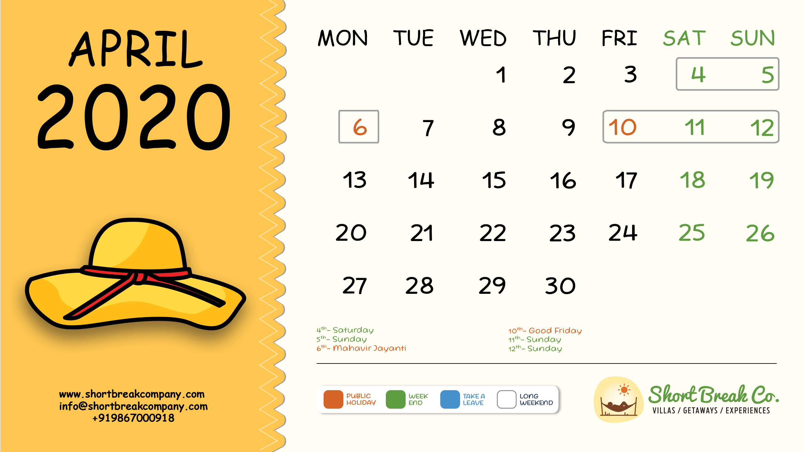 April 2020 Calendar With Holidays