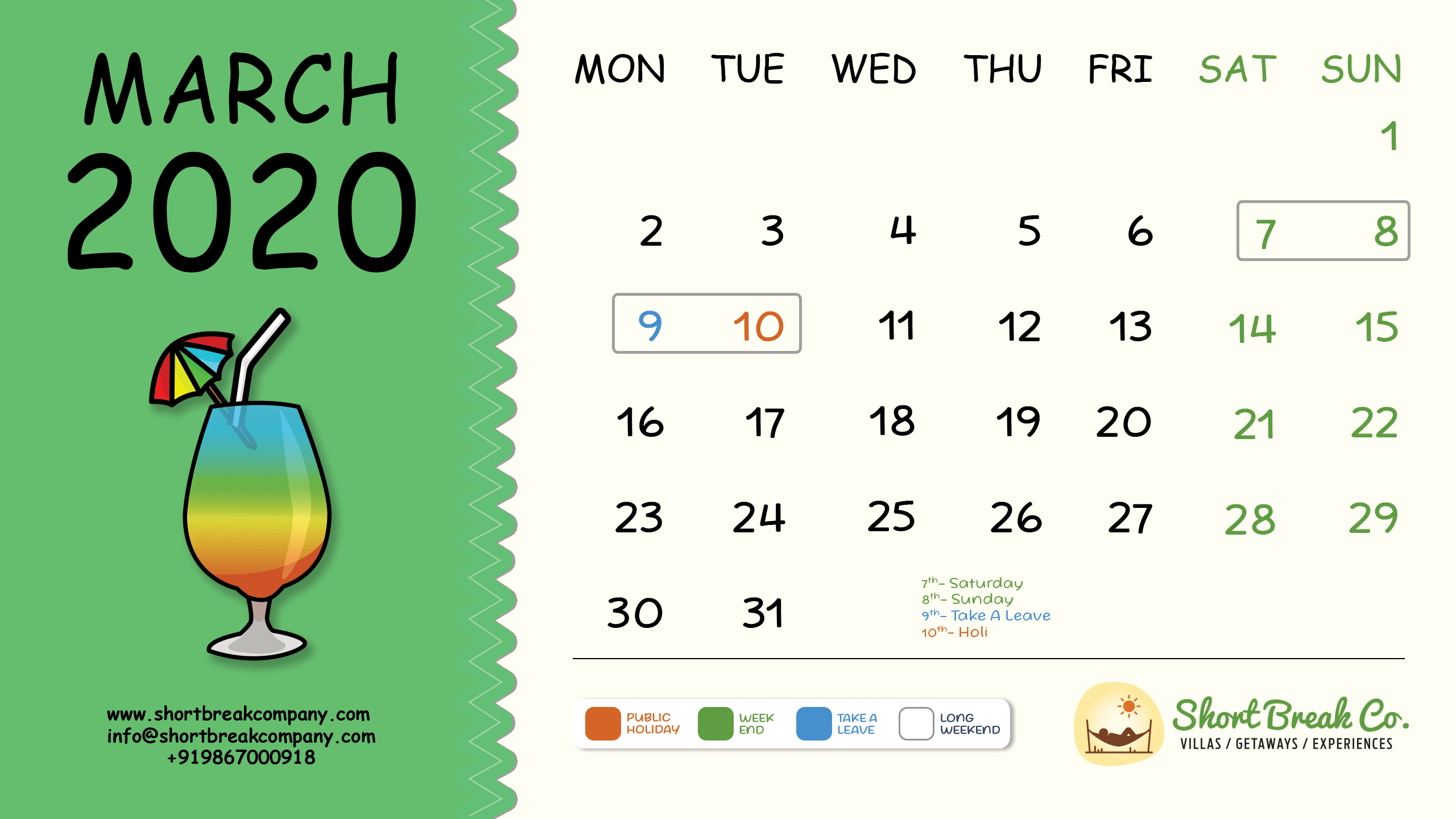 March 2020 Calendar With Holidays In India
